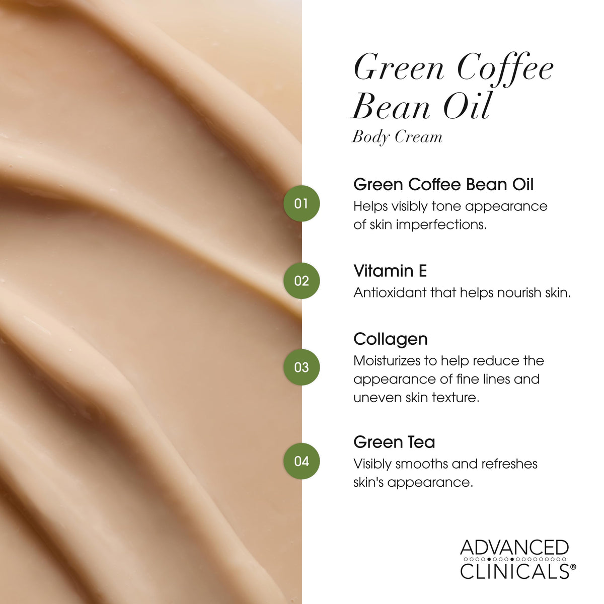 Advanced Clinicals Green Coffee Bean Thermo Firming Body Lotion texture close-up