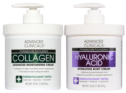 Advanced Clinicals Hyaluronic Acid Moisturiser and Collagen Cream Set front view