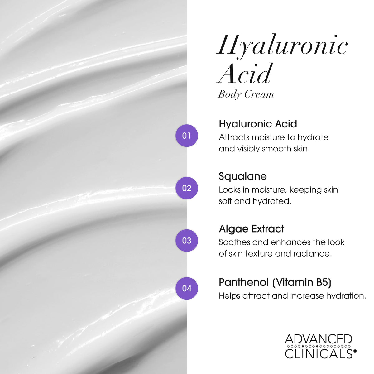Advanced Clinicals Hyaluronic Acid Moisturiser texture on hand