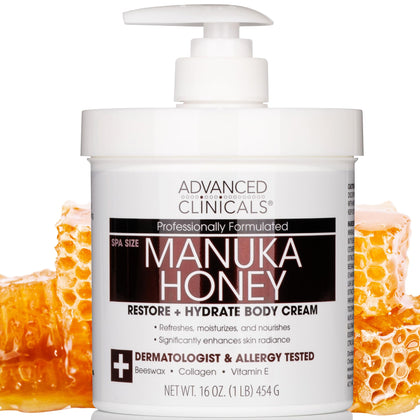 Advanced Clinicals Manuka Honey Body Cream 16oz front view