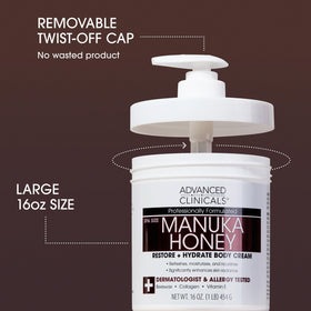 Advanced Clinicals Manuka Honey Body Cream 16Oz side view