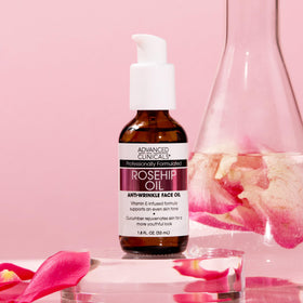 Advanced Clinicals Rosehip Oil Face Serum 2-Pack on a table