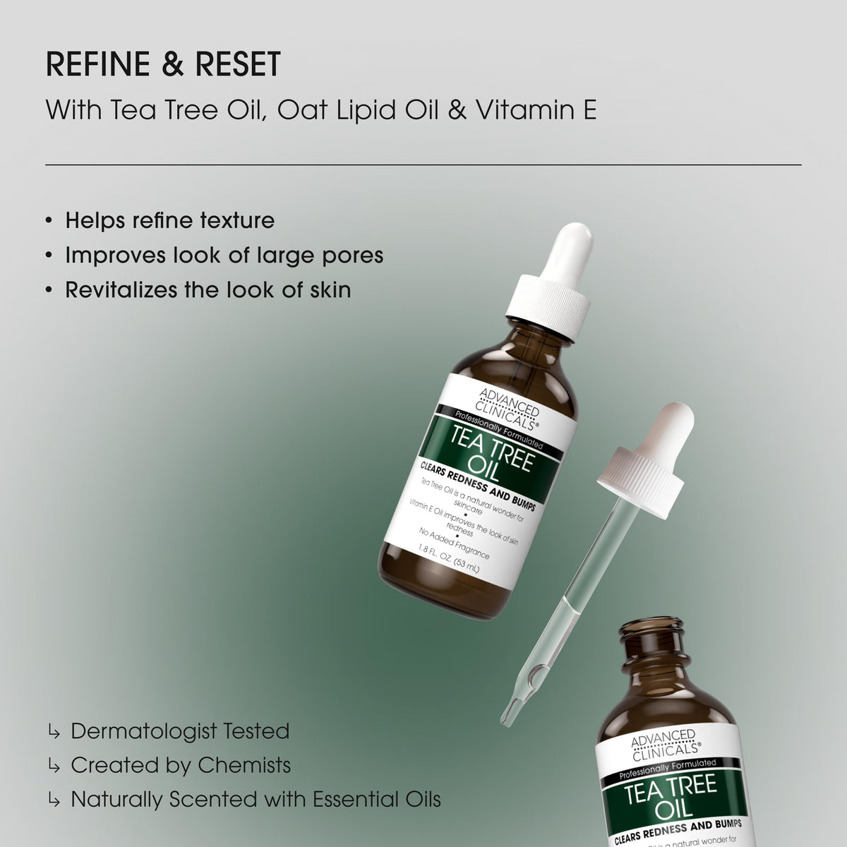 Advanced Clinicals Tea Tree Oil Serum side view showing bottle design