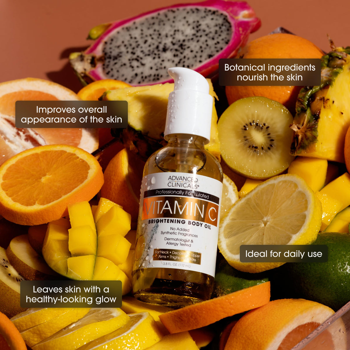 Advanced Clinicals Vitamin C products on a bathroom shelf