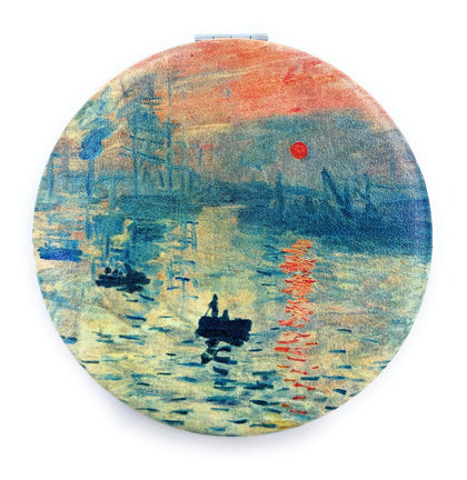 Aeisage Compact Makeup Mirror front view with Monet Sunrise art