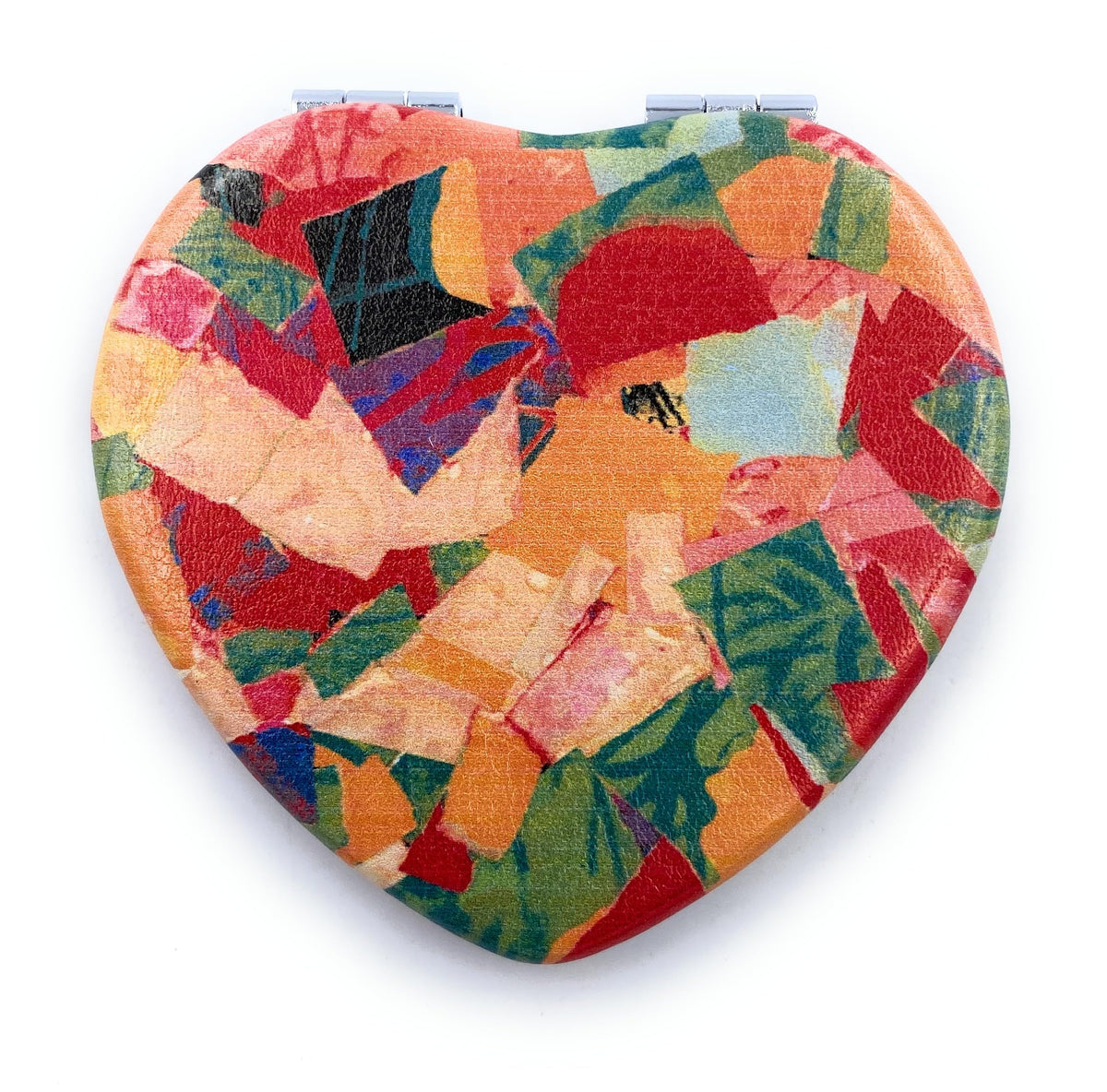 Aeisage Heart Shape Compact Mirror front view with floral design