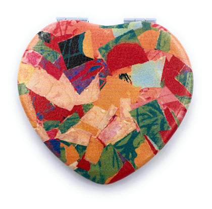 Aeisage Heart Shape Compact Mirror front view with floral design