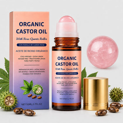 Aerifia Organic Castor Oil Rose Quartz Roller Ball front view