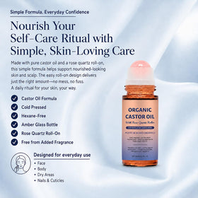 Aerifia Organic Castor Oil Rose Quartz Roller Ball on a nightstand