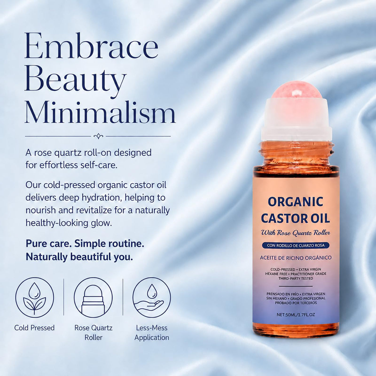 Aerifia Organic Castor Oil Rose Quartz Roller Ball with roller applicator