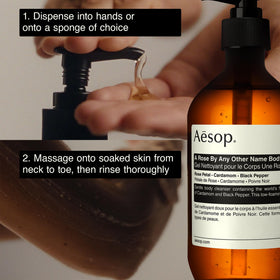 Aesop A Rose By Any Other Name Body Cleanser 500 mL in bathroom setting