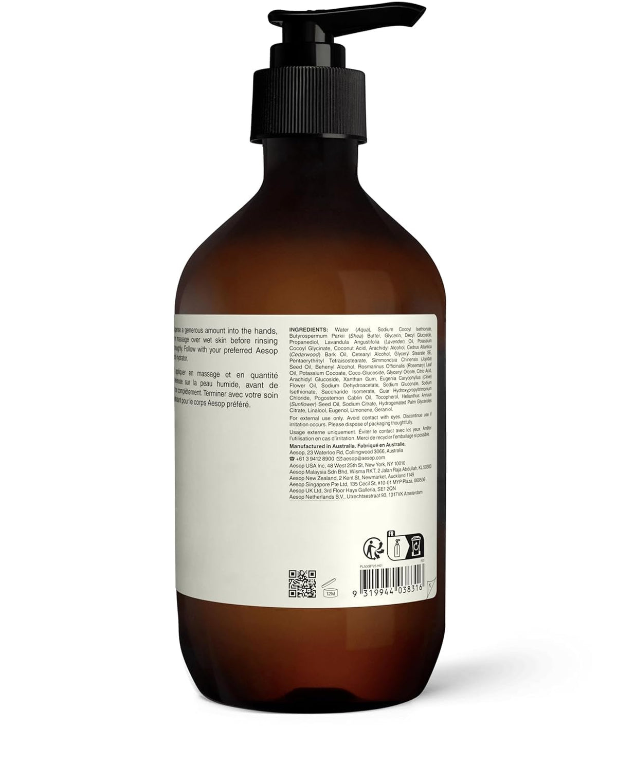 Aesop Eleos Nourishing Body Cleanser 500 mL key ingredients