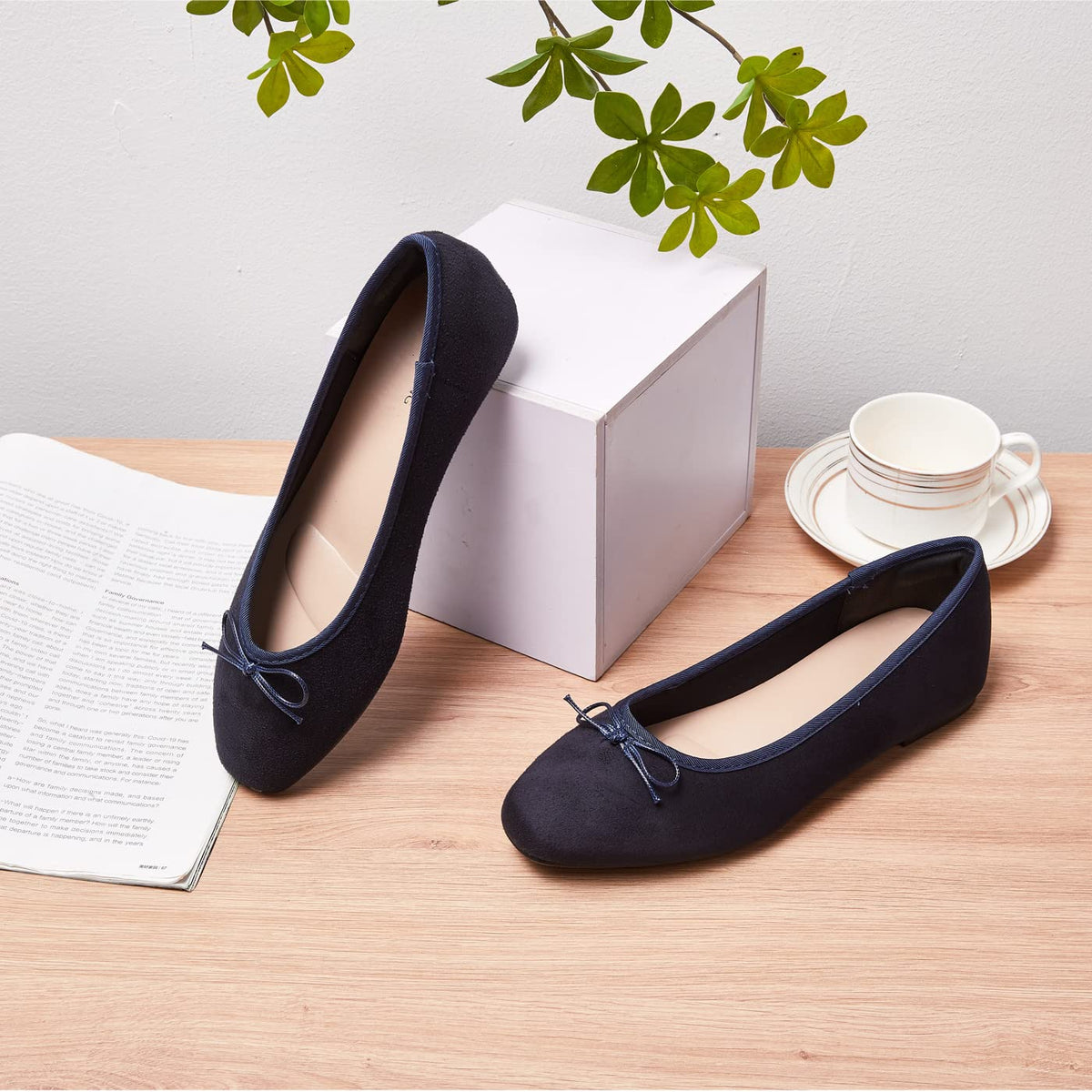 AFEETSING Women's Ballet Flats Navy Blue side view
