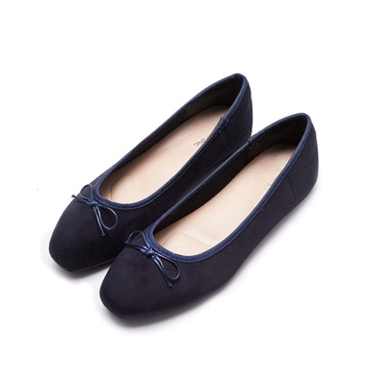 AFEETSING Women's Round Toe Ballet Flats Navy Blue front view