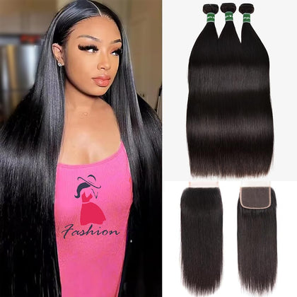 Afeier Straight Bundles with Closure 22 24 26 front view