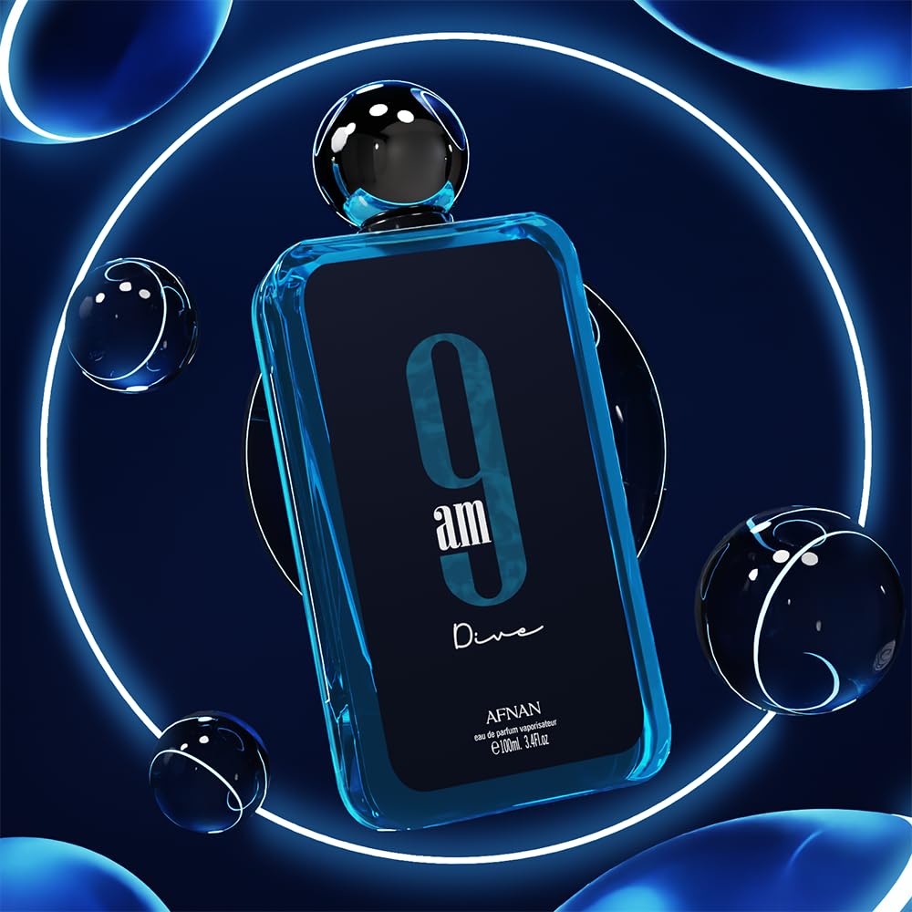 Afnan 9 AM Dive Unisex Eau De Parfum on a table