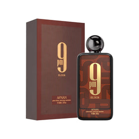 Afnan 9 PM Elixir packaging with elegant design