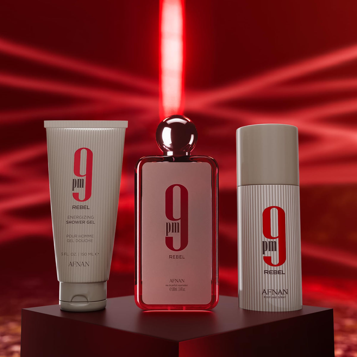 Afnan 9 PM Rebel Gift Set beautifully presented in a box