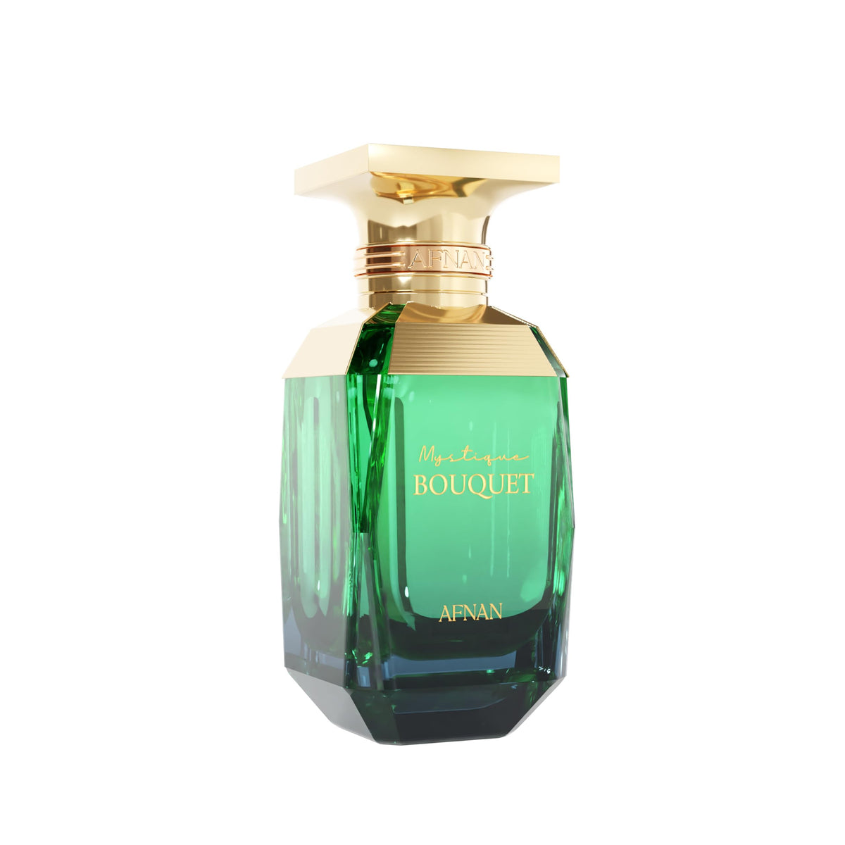 Afnan Mystique Bouquet Eau De Parfum bottle with floral background