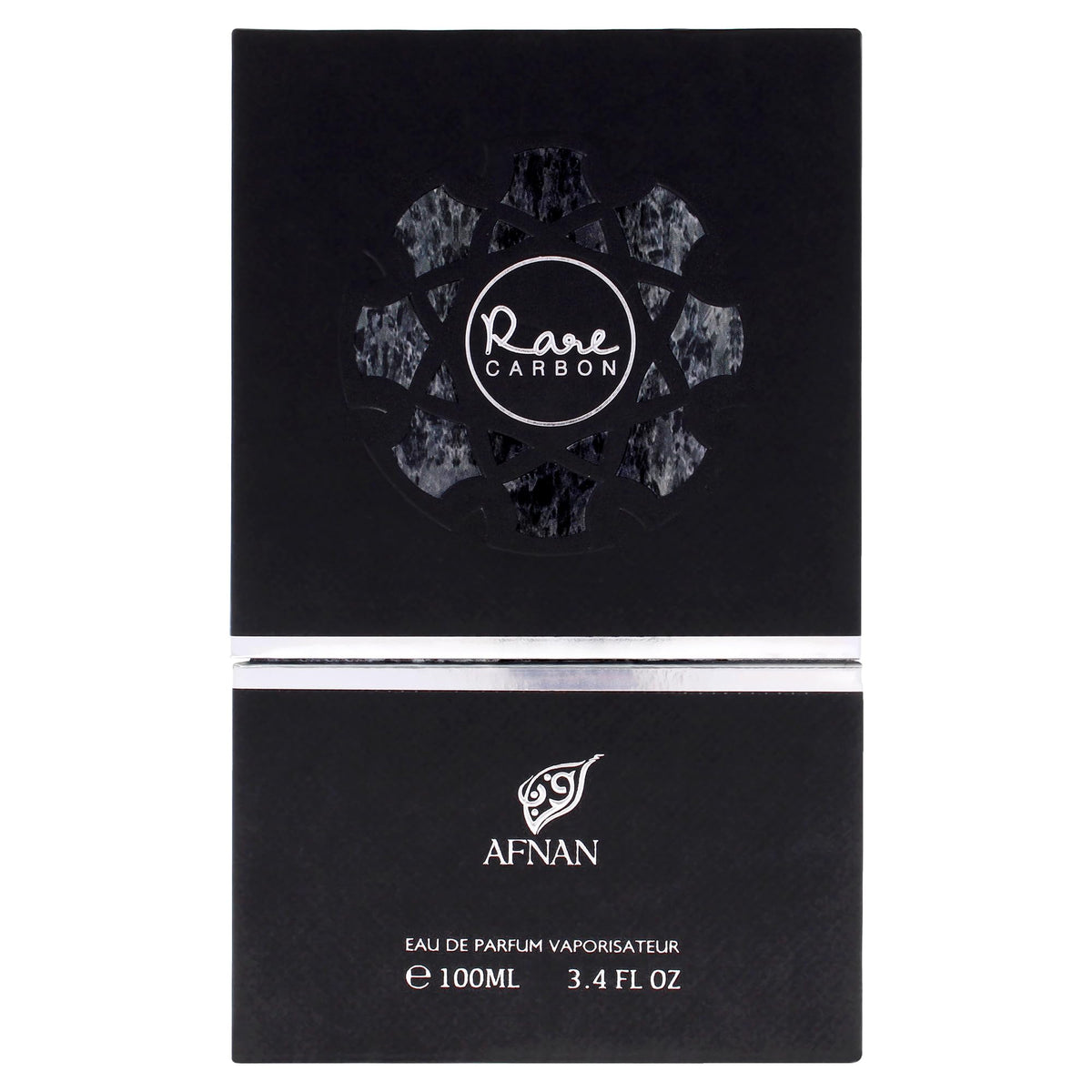 Afnan Rare Carbon Eau De Parfum on a wooden surface
