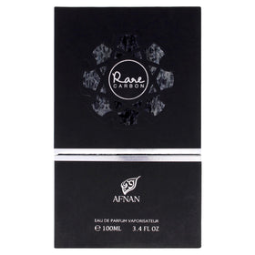 Afnan Rare Carbon Eau De Parfum on a wooden surface