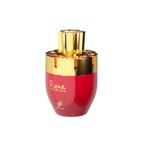 Afnan Rare Passion Eau De Parfum bottle with floral background