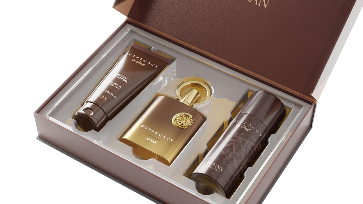 Afnan Supremacy in Oud deodorant and shower gel in the gift set
