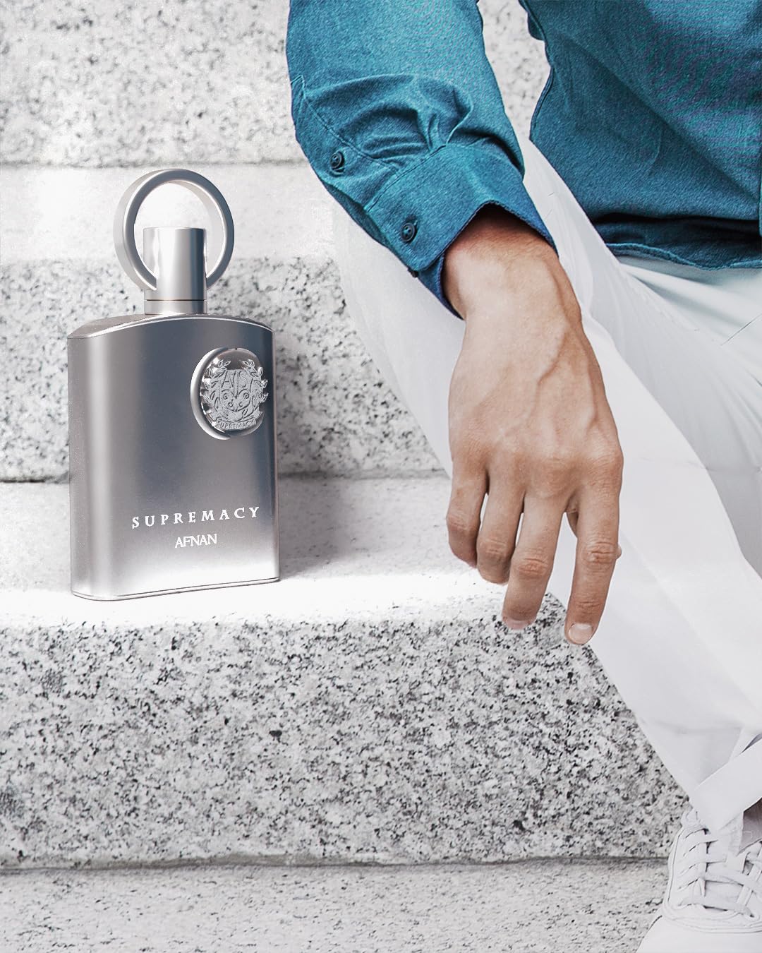 Afnan Supremacy Silver Eau de Parfum in a stylish setting