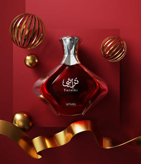Afnan Turathi Red Eau de Parfum with floral background