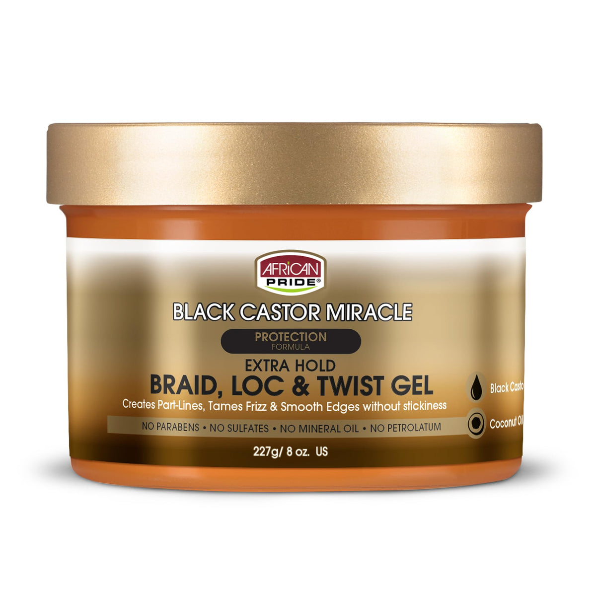 African Pride Black Castor Miracle Extra Hold Gel 8oz front view