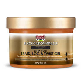 African Pride Black Castor Miracle Extra Hold Gel 8oz front view