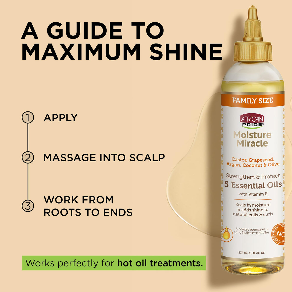 African Pride Moisture Miracle 5 Essential Hair Oils application on hair