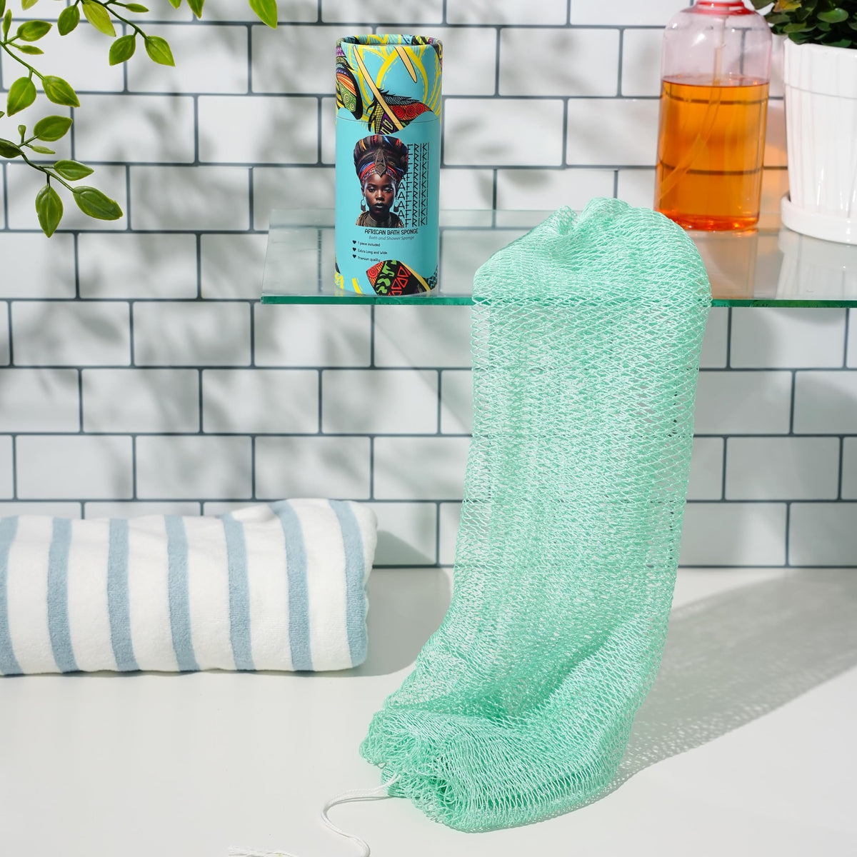 AFRIKI African Net Sponge in use during shower