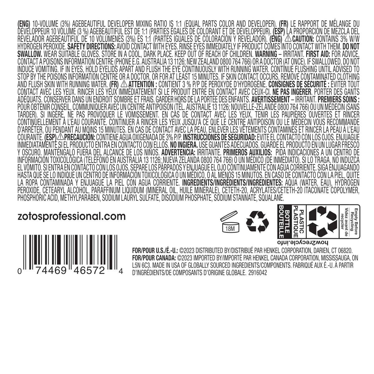 AGE beautiful 10 Volume Hair Developer with ingredients list