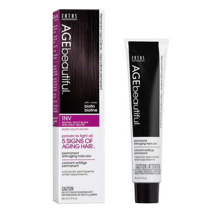 AGE beautiful Permanent Hair Dye 1NV Neutral Violet Black front view
