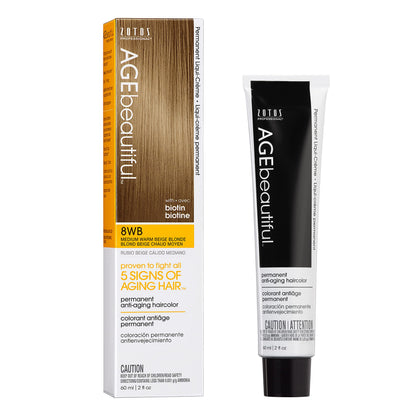 AGE beautiful Permanent Hair Dye 8WB Medium Warm Beige Blonde front view