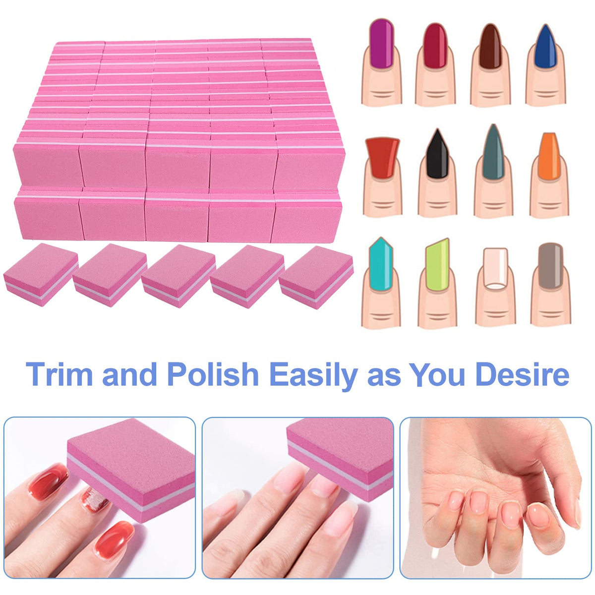 AhaTopia Nail Buffers 100 Pack showing double-sided grit