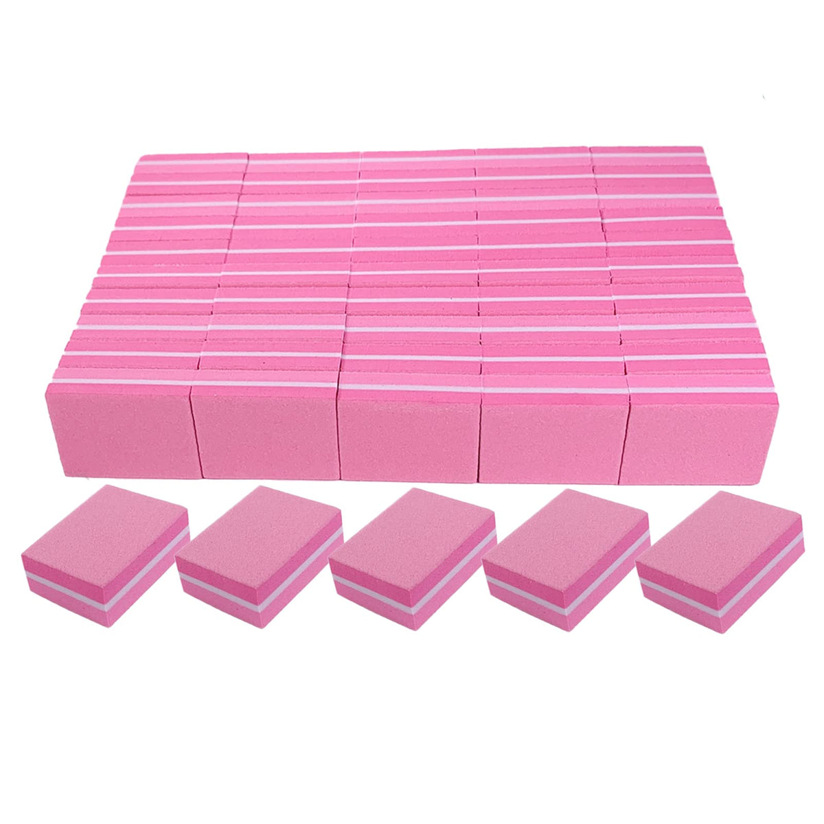 AhaTopia Nail Buffers 50 Pack front view with pink buffer blocks