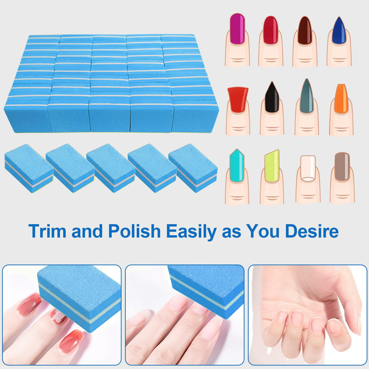 AhaTopia Nail Buffers 50 Pack showing double-sided 100/180 grit