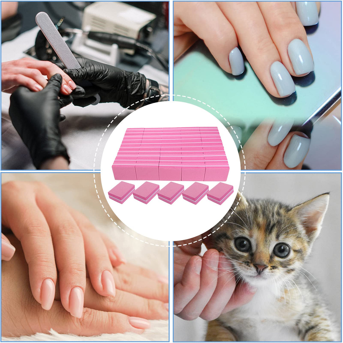 AhaTopia Nail Buffers with a manicure set background