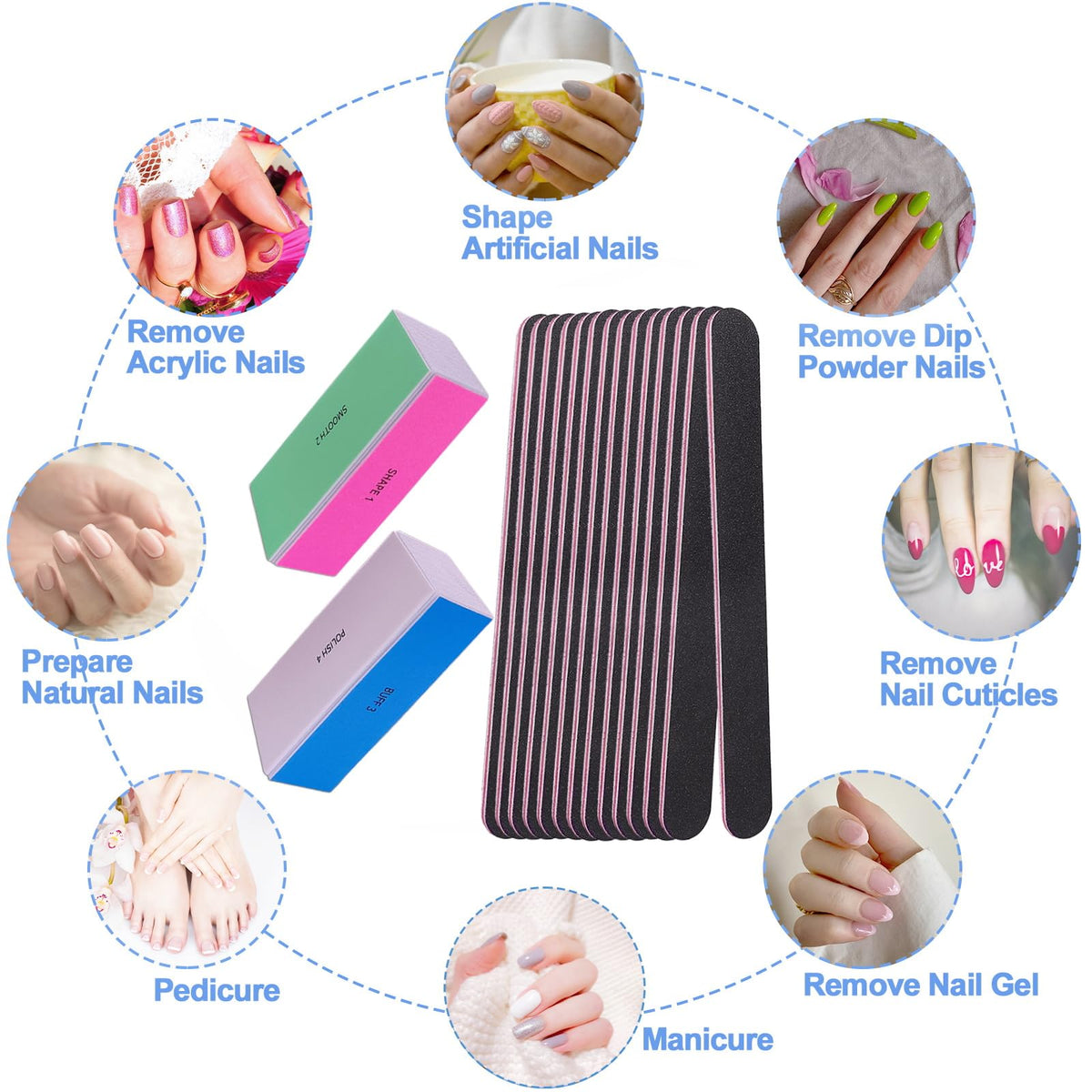 AhaTopia nail care tools displayed with travel accessories