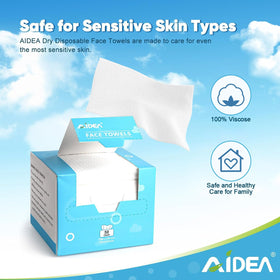AIDEA Disposable Face Towels 100Ct showing individual towel