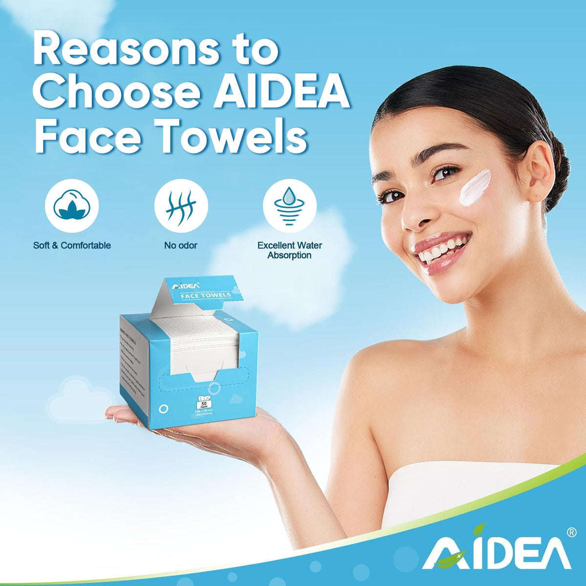 AIDEA Disposable Face Towels on a bathroom counter