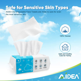 AIDEA Disposable Face Towels showing individual towel packaging