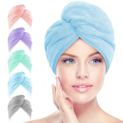 AIDEA Hair Towel Wrap 5 Pack in assorted colours front view
