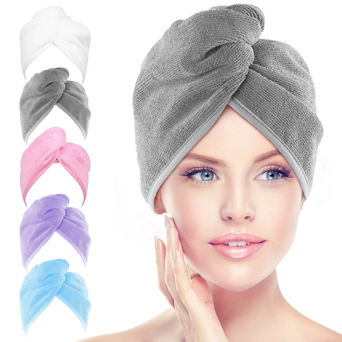 AIDEA Hair Towel Wrap 5 Pack in assorted colours front view