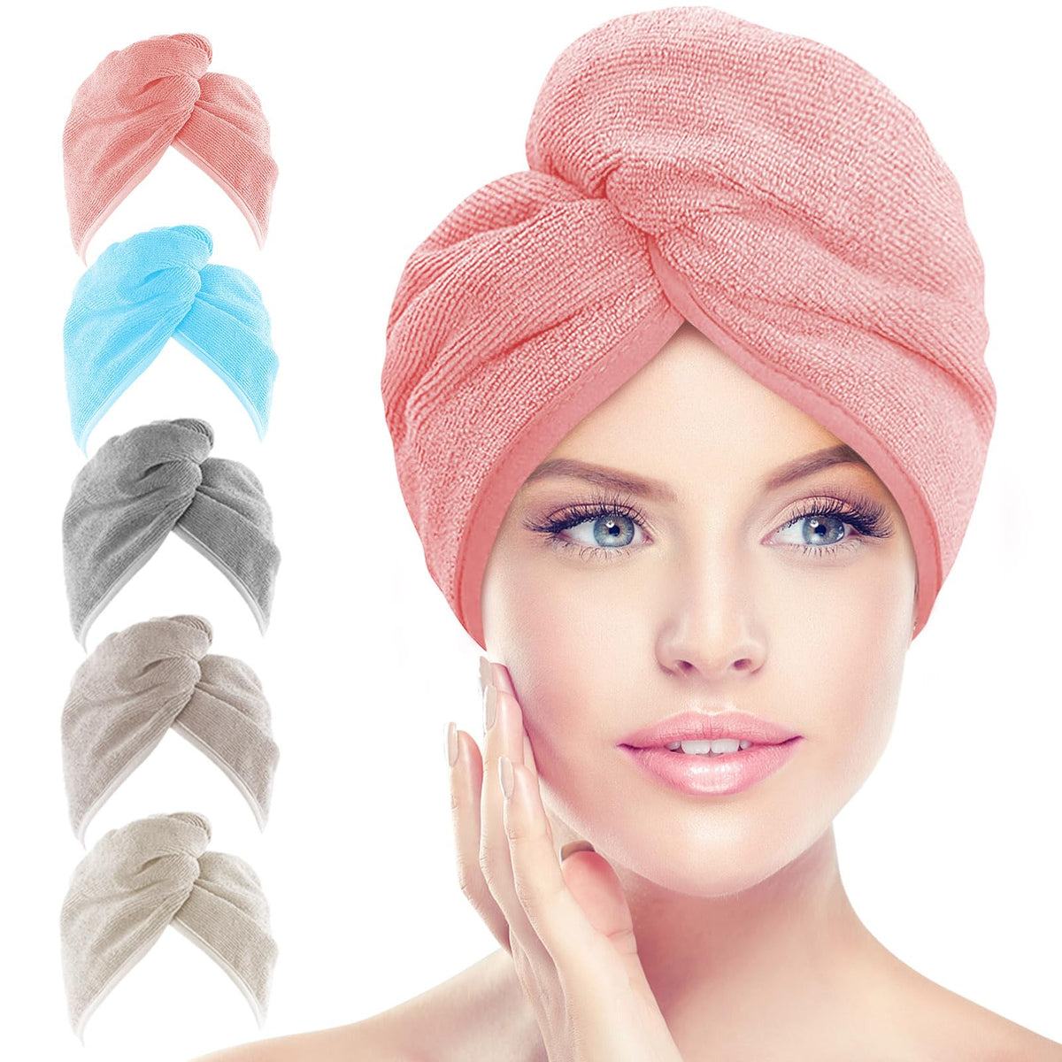 AIDEA Hair Towel Wrap 5 Pack in various colours front view