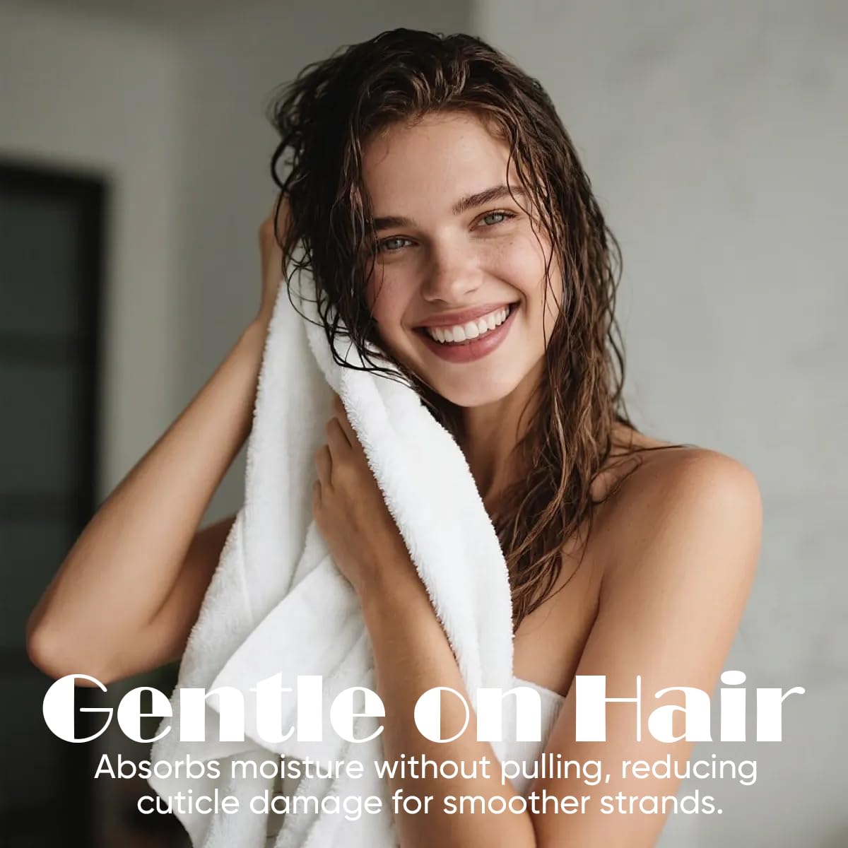 AIDEA Hair Towel Wrap showcasing elastic strap for secure fit