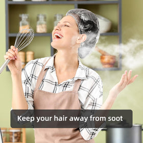 AIDIQIU Disposable Shower Cap protecting hair while cooking