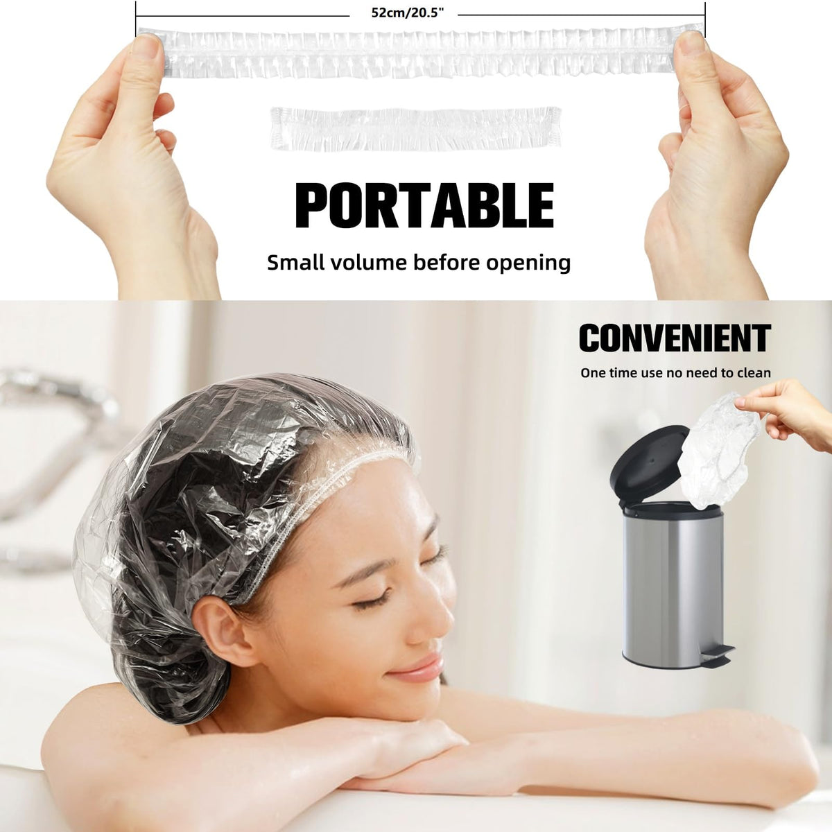 AIDIQIU Disposable Shower Cap stretched to show elasticity
